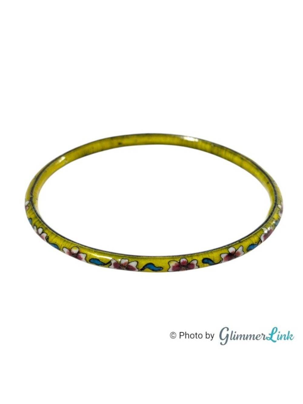 Vintage Yellow Cloisonne Floral Bangle Slim Stacking Enamel - Picture 10 of 11